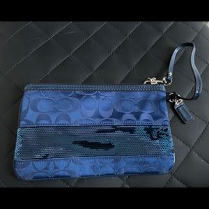 Coach Wristlet Blue With Blue Sequin